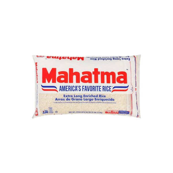Bag of Mahatma rice on a white background