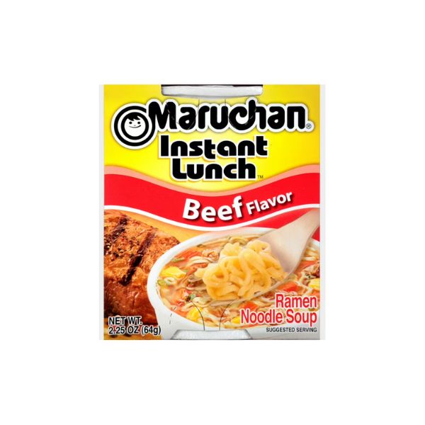 Maruchan Instant Lunch Beef Flavor Ramen Noodle Soup packaging on a white background
