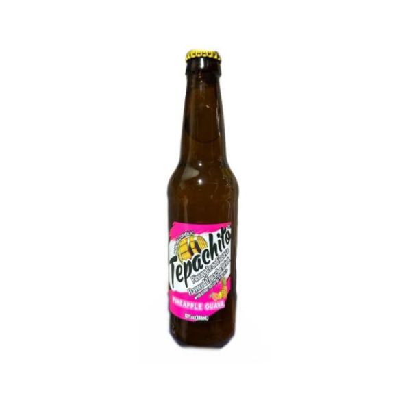 Brown bottle with pink label on a white background